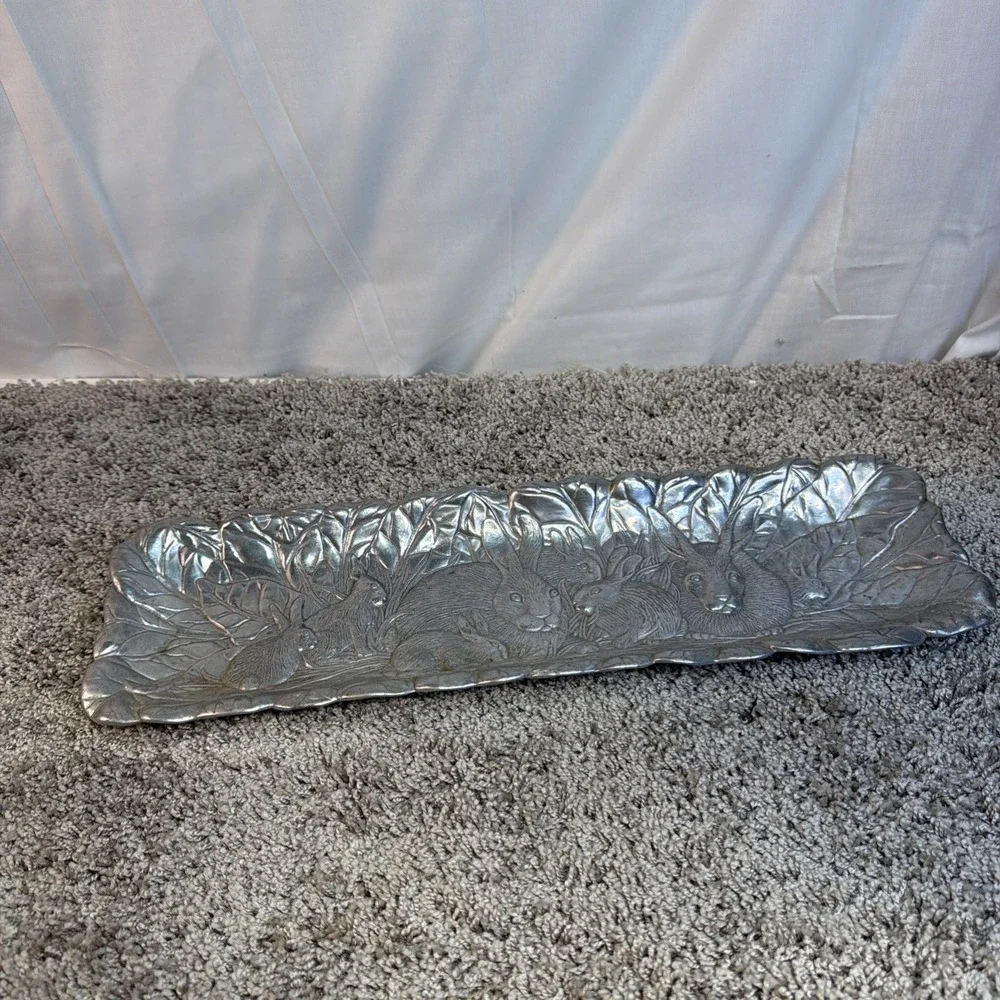 Arthur Court VTG 1990 Bunny Rabbit Cabbage Leaf Easter Aluminum Serving Tray 18